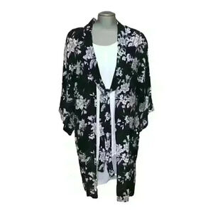 NWOT Spiritual Gangster Maya Kimono Black White  Floral